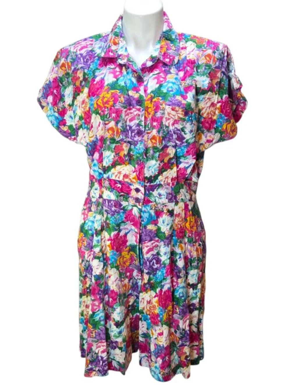 Vintage Tangibles Sz Large Floral Romper Playsuit 80s 90s Bright Colors Shorts